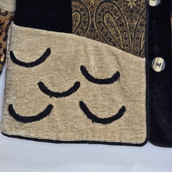 Indigo Moon Womens Large Animal Print Patchwork Jacket Chenille - Picture 7 of 12